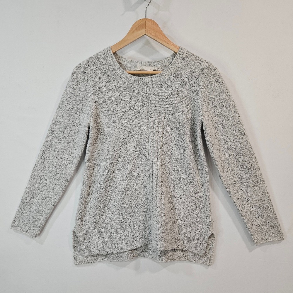 Prana Nolan Womens Gray Cable Knit Sweater Small Marled Split Hem Pullover